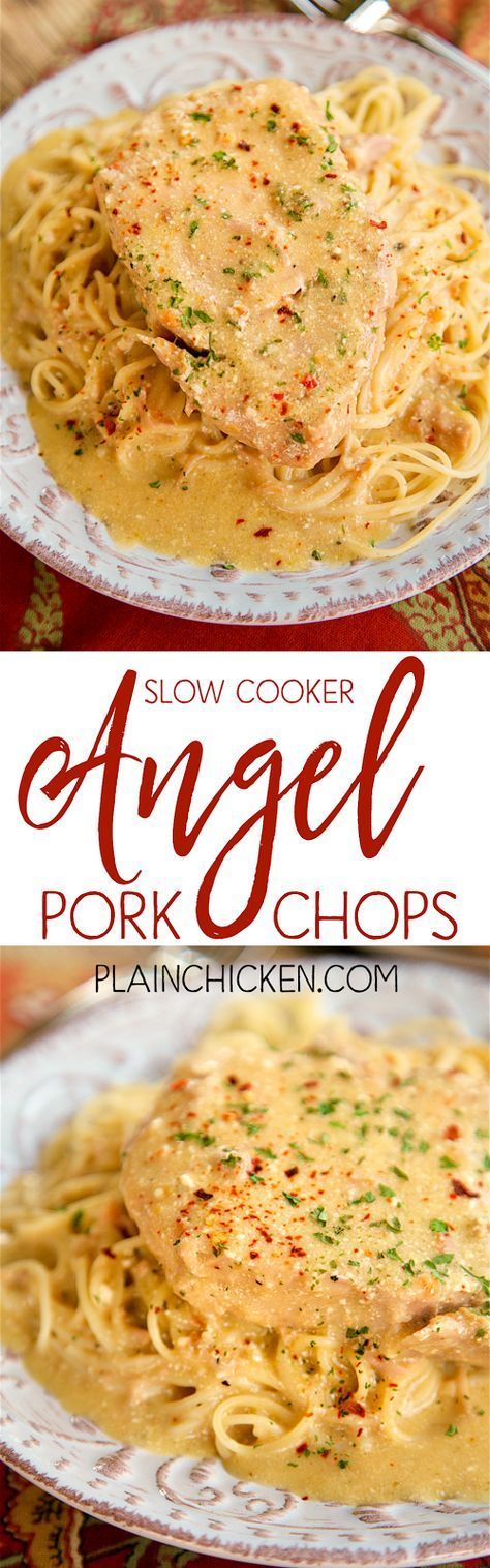 Slow Cooker Angel Pork Chops – Plain Chicken – THE BEST pork chops EVER! Everyone cleaned their plate!!! SO tender and full of