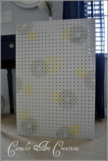 Stenciled Peg Board, for the office :)  i wonder could i use pegs to hold/organize thread?