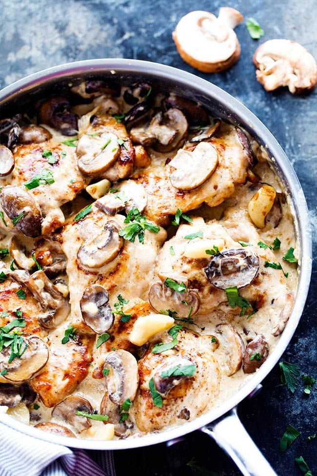 Tender and juicy chicken in the most amazing creamy and delicious garlic mushroom sauce!  This makes one incredible 30 minute