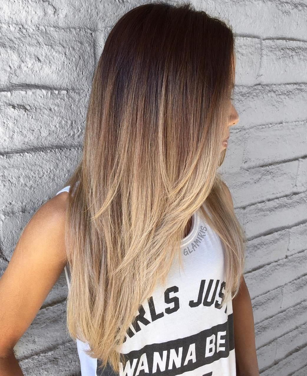 **** this cut and cascading ombré ***** #goals  Long Layered Brown To Blonde Ombre