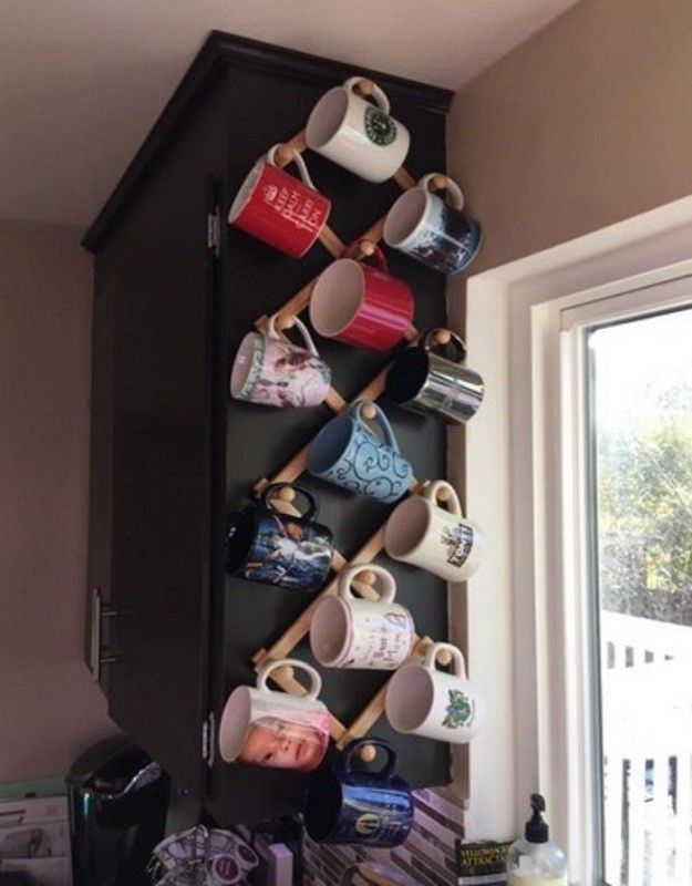 16. Wall Mount Expanding Coffee Mug Rack | 23 Awesome Ways To Organize Your Coffee Mug Storage; The Last Storage Is Ingenious