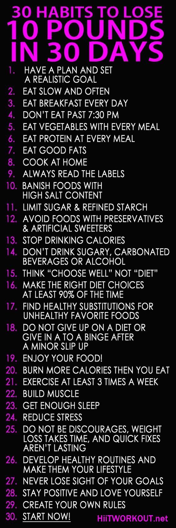 30 habits to lose 10 pounds in 30 days