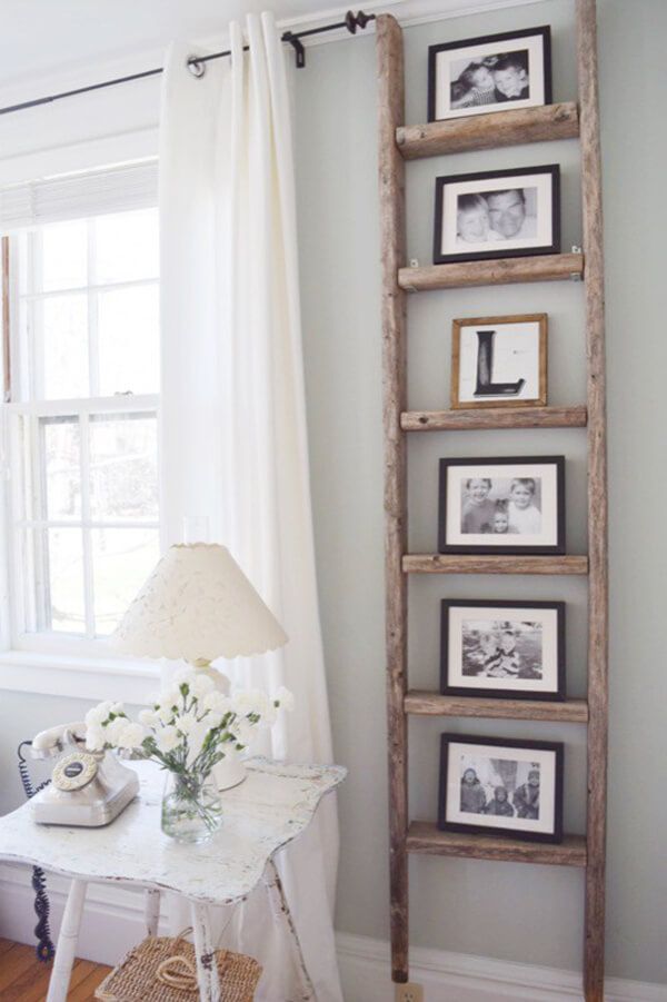 Antique+Wooden+Ladder+Photo+Display