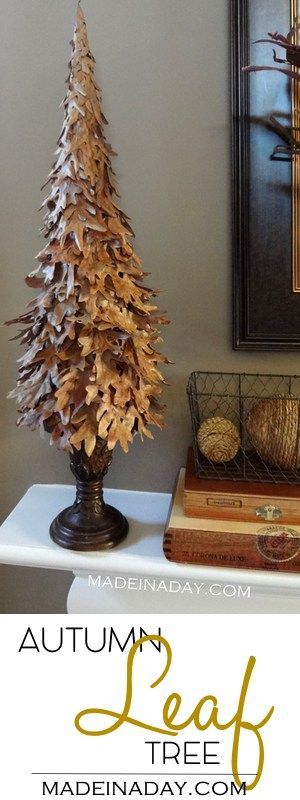 DIY Fall Leaf Tree, layer leaves on a cone to make this easy home decor for Fall, Autumn decor, leaf craft, tutorial on