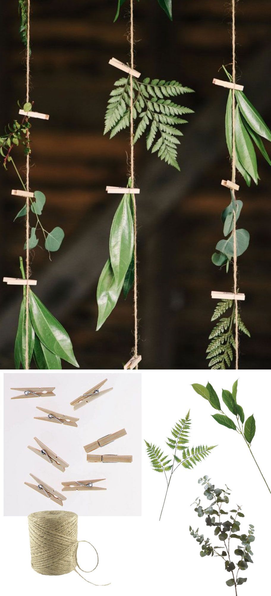 DIY greenery hanging backdrop with twine, clothespins, and faux greenery from afloral.com #diywedding Photo Inspiration Via