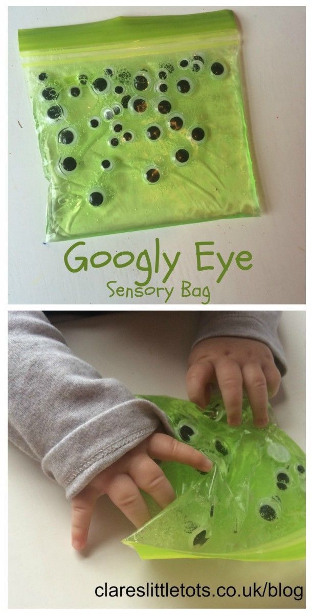 googly eye sensory bag for mess free sensory halloween fun for babies and toddlers.