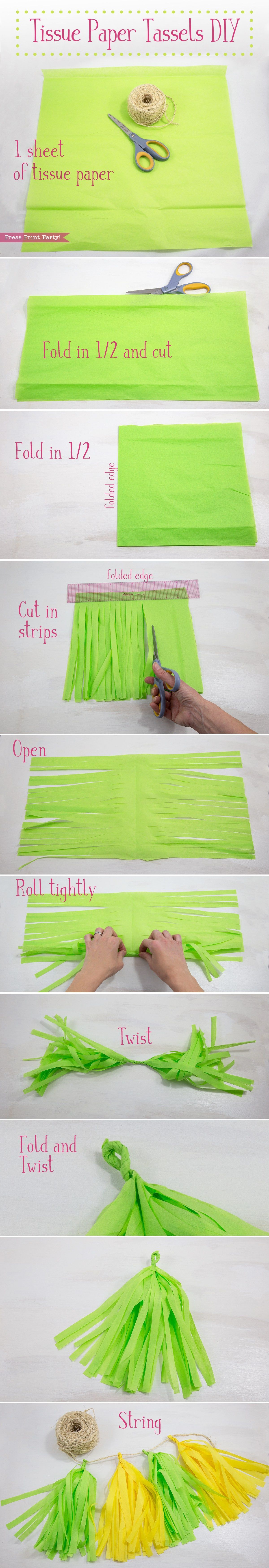 Learn how to make tissue paper tassels and garlands in any color to match your party theme. They’re cheap, super festive, and easy