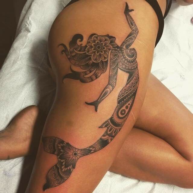Mermaid thigh tattoo