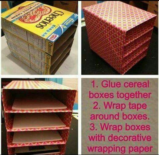 Organized Shelves with Cereal Boxes