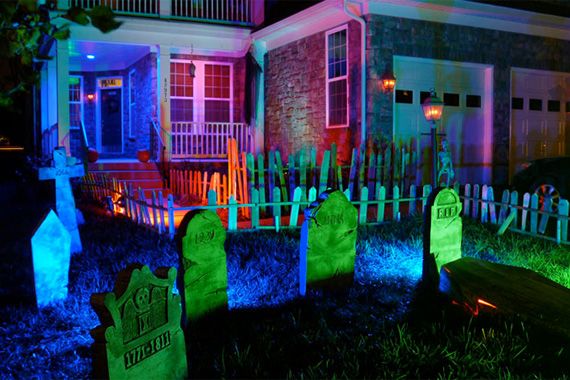 Creepy and Colorful Cemetery -   Outdoor Halloween Decor Ideas