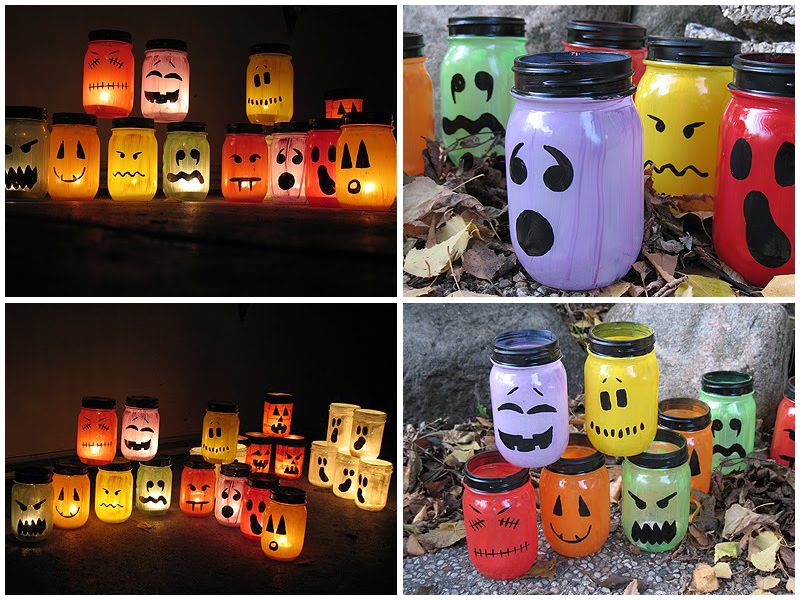 Ghoulish Glowing Glass Luminaries -   Outdoor Halloween Decor Ideas