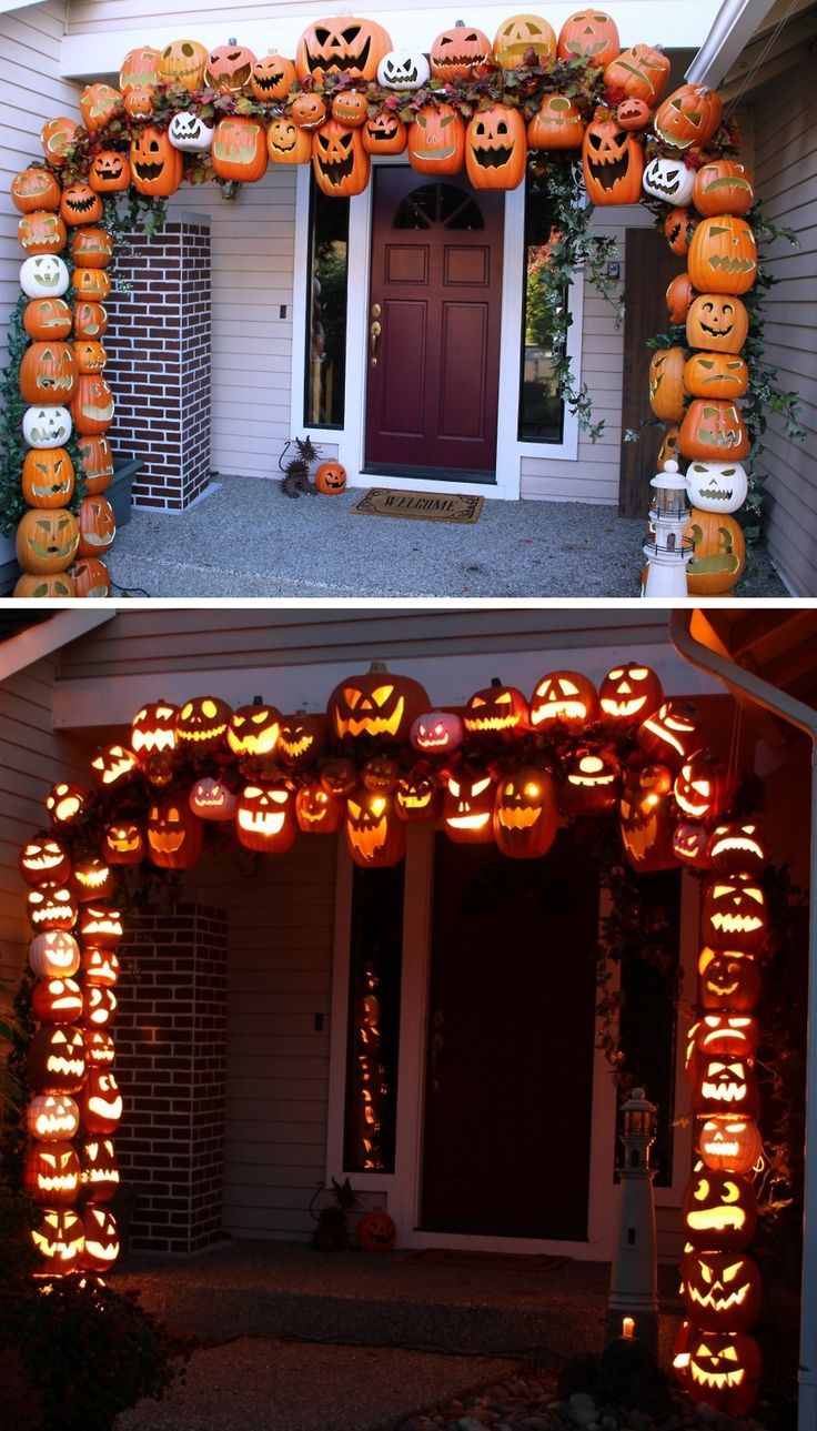 Tower of Terrifying Pumpkins -   Outdoor Halloween Decor Ideas