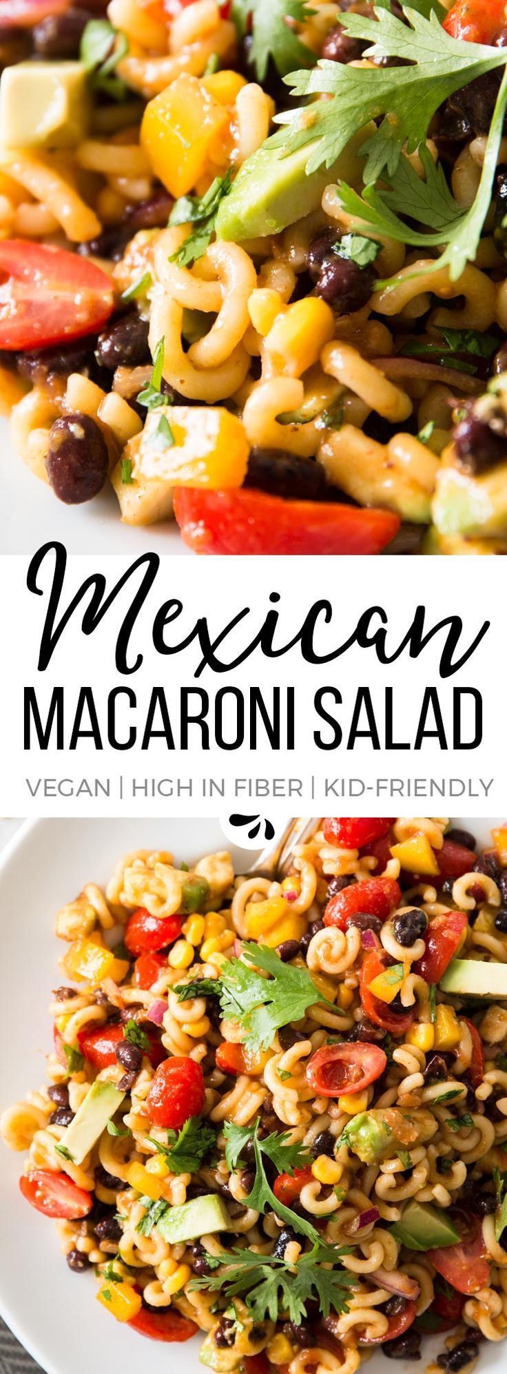 This Mexican Macaroni Salad is secretly healthy! Vegan, gluten free option and SO colorful! Make it for your next summer BBQ party