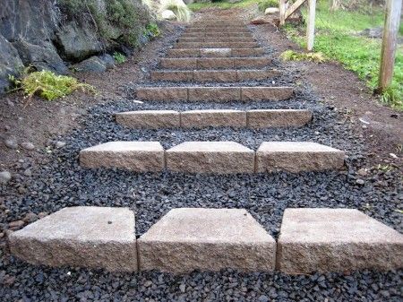 use cheap keystone retaining wall blocks that sell for a couple of bucks each – just turn the ledge down to hold back a step face