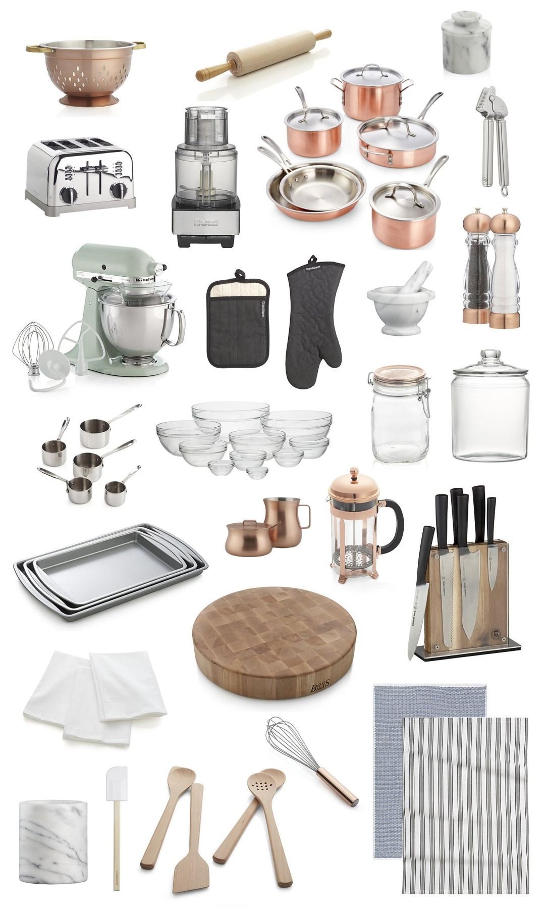 Collection of copper, glass & stainless steel kitchen accessories