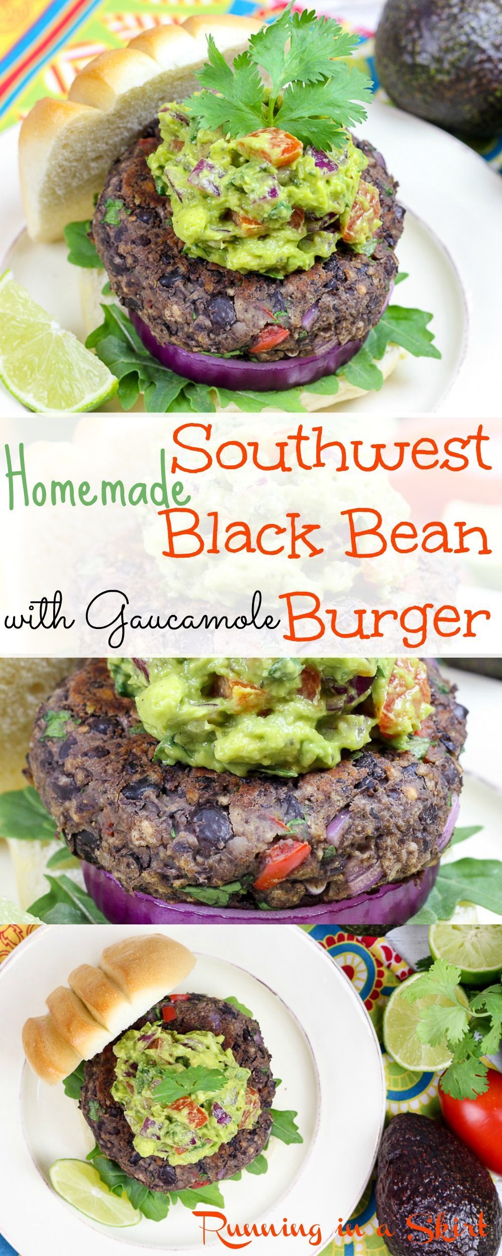 Easy & Healthy Homemade Southwest Black Bean Burgers with guacamole.  A vegetarian grilling option anyone will love.  These are