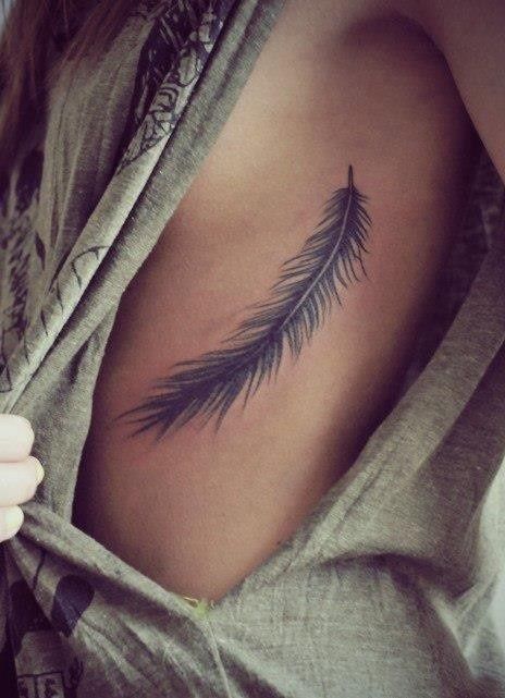 Feather  Rib Tattoo Totally want this one!!! Placement and everything! Maybe a different colored feather. Dream Tatts | tattoos