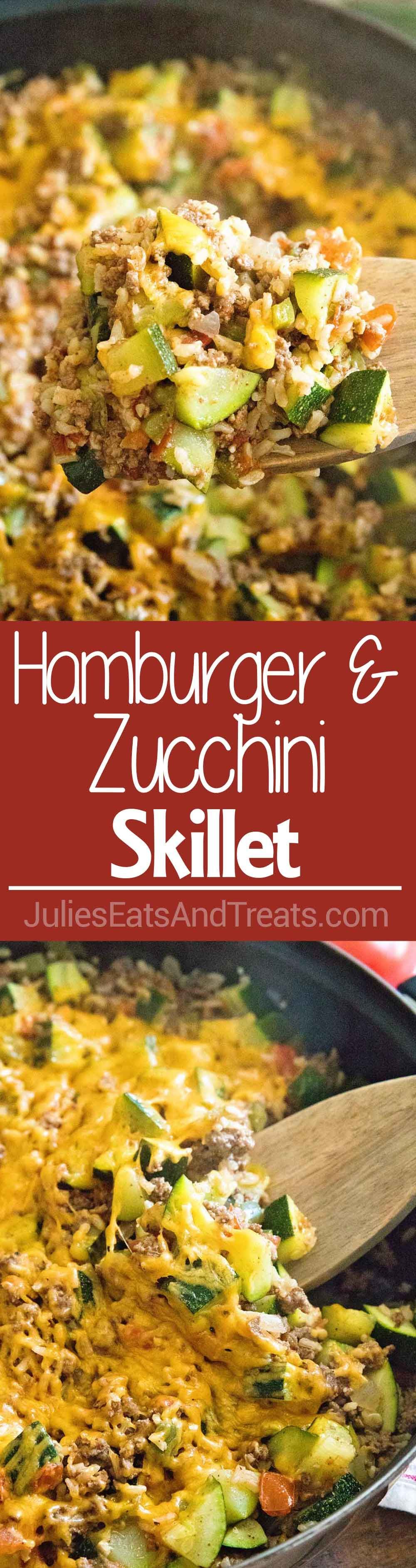 Hamburger and Zucchini Skillet ~ Delicious One Pan Dinner That is Light & Healthy! Loaded with Zucchini, Hamburger, Brown Rice,