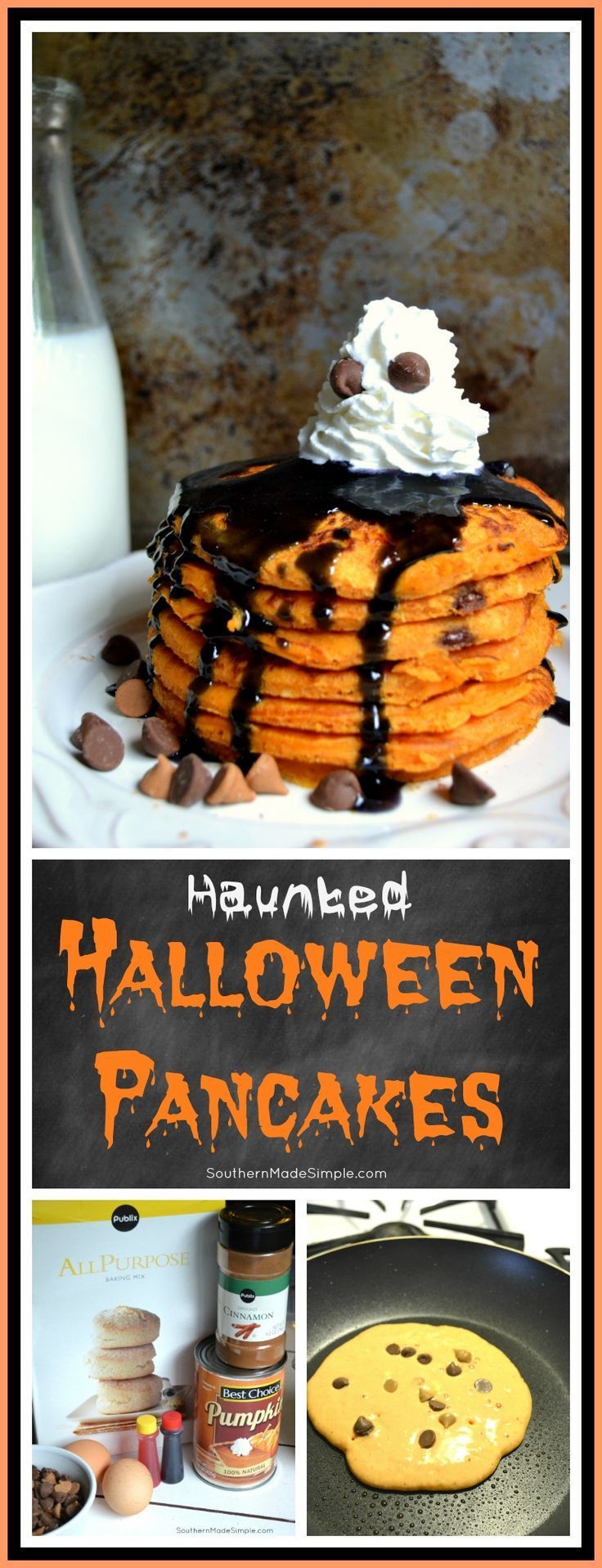Haunted Halloween Pancakes – This super spooky short stack of pumpkin pancakes is perfect on a haunted Halloween morning!