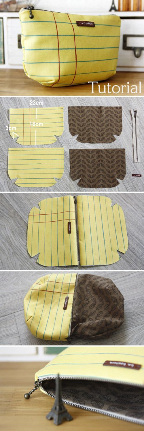 Lined Zippered Pouch / Makeup Bag DIY Pattern & Tutorial.  http://www.handmadiya.com/2015/11/cosmetic-pouch-bag-tutorial.html