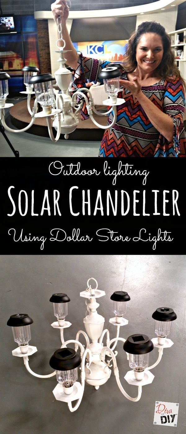 Looking for unique garden lighting? Make this solar chandelier using a chandelier and dollar store solar lights. Add character to