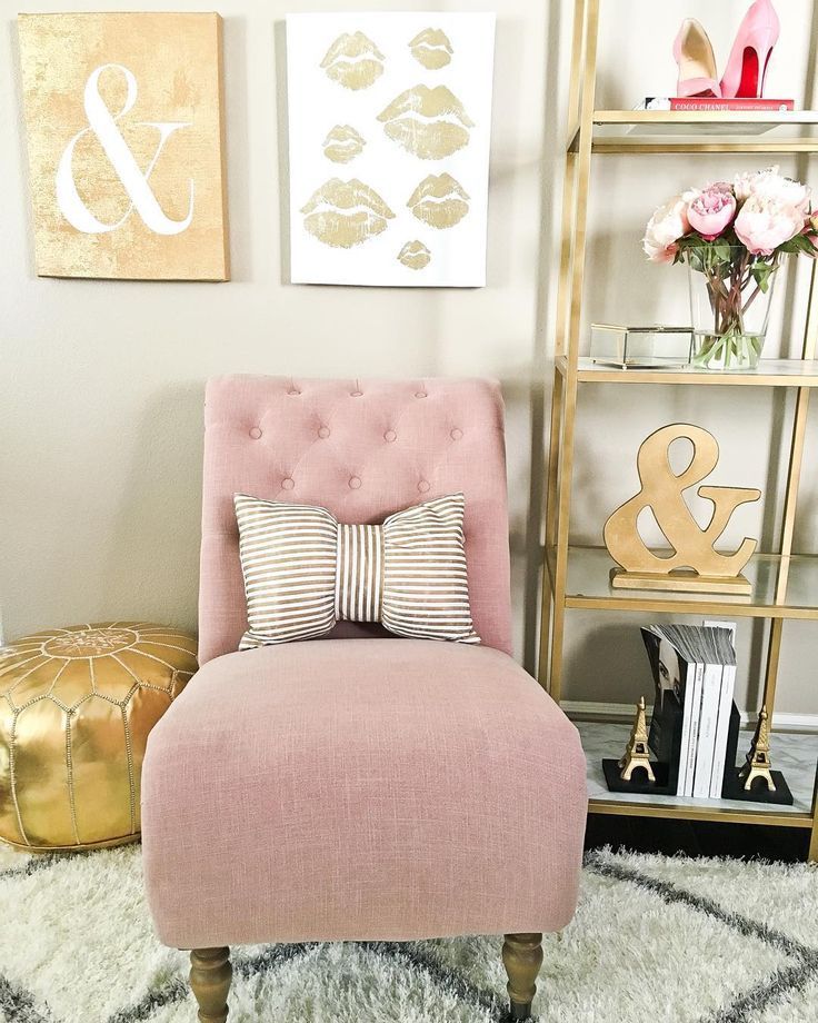 Love the pink and gold accents for a home office space