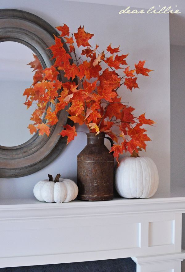 mantel for fall – love this!  Fall leaves are my favorite.