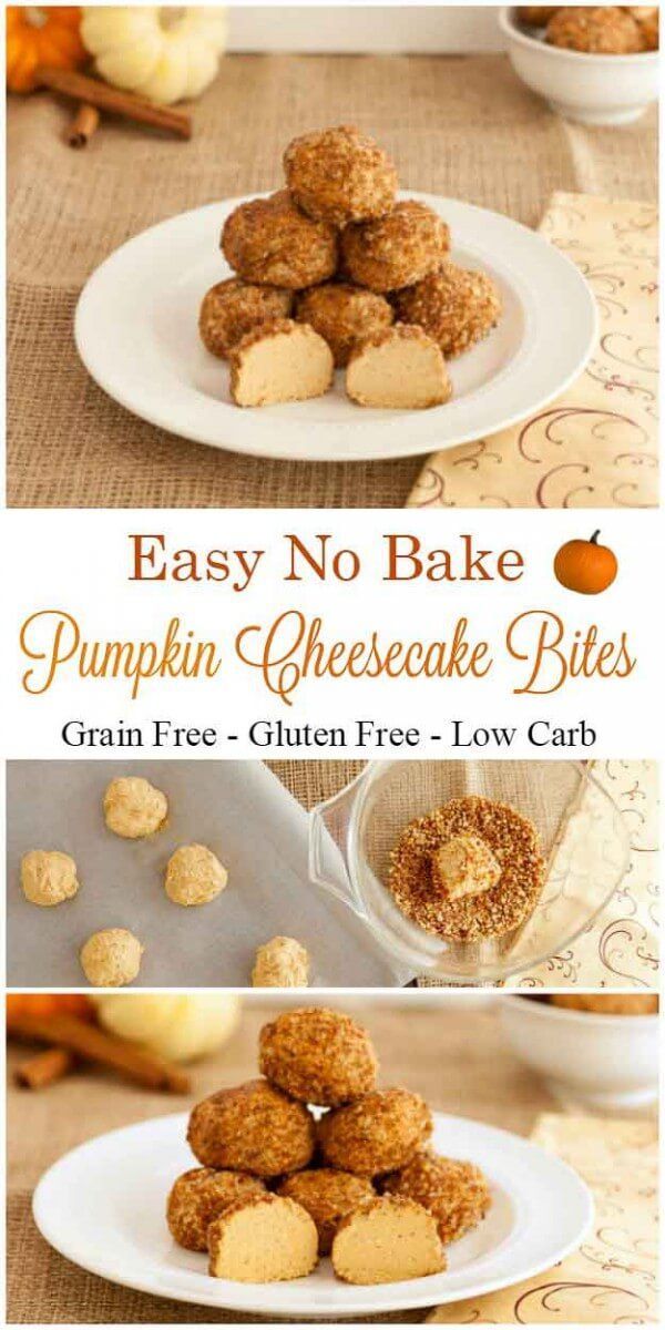 No Bake Pumpkin Cheesecake Bites- Grain free, low carb and gluten free 9 carbs per ball if use regular sugar-try with swerve