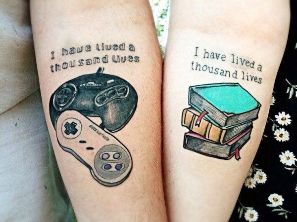 The artist is pretty bad, but this is a very cute idea for a couples tattoo that isn’t matchy-matchy