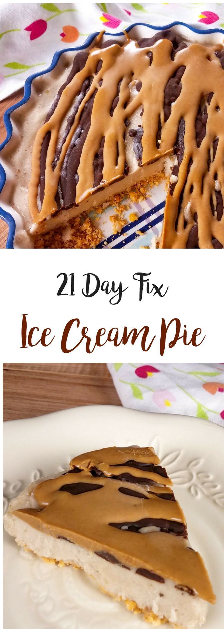 This 21 Day Fix Ice Cream Pie is seriously SO good…and with the peanut “crust” and homemade magic shell topping, it tastes like