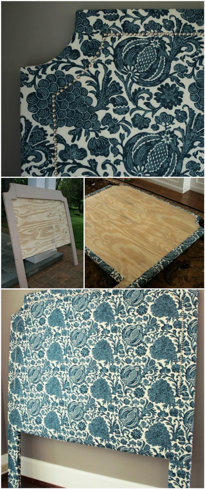 Upholstered Headboard with Accent Nail Head Trim: -   Superb DIY Headboard Ideas