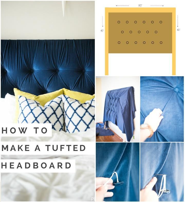 Stylish Blue Tufted Headboard: -   Superb DIY Headboard Ideas
