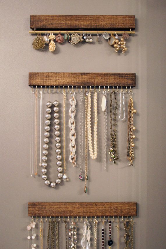 wood and brass hanging necklace display rack and por fairlywell