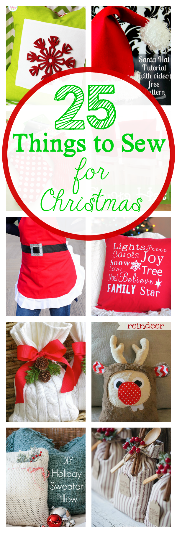 25 great things to sew for Christmas from stockings to tree skirts, aprons, gifts and more via @crazylittleproj