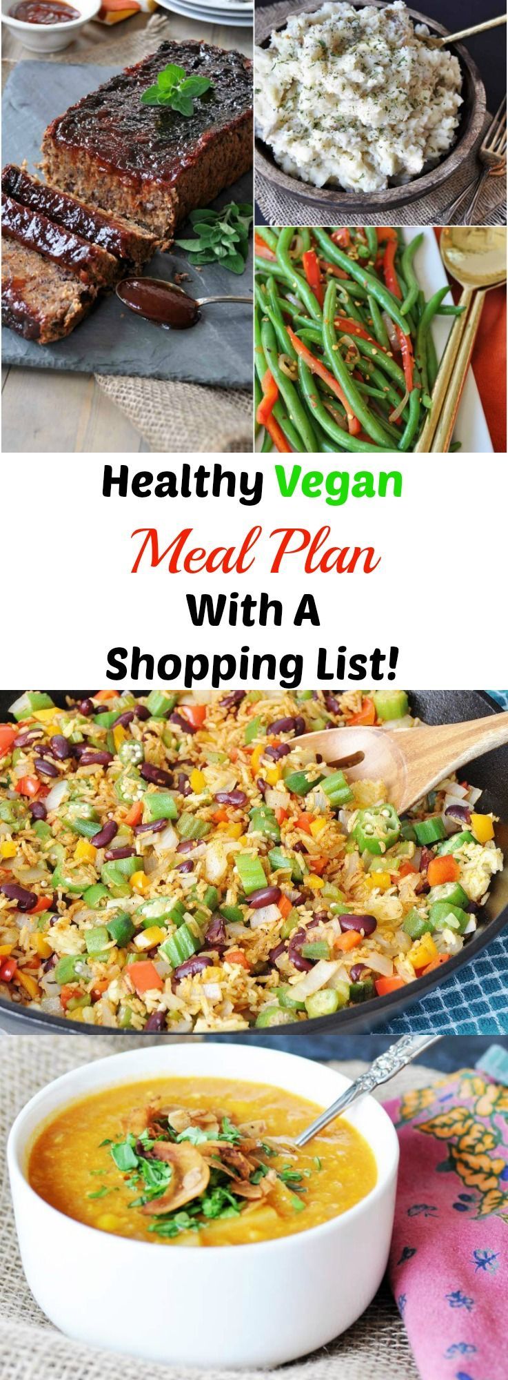A healthy vegan weekly meal plan with a shopping list! This will help you eat healthier and smarter, while making your life
