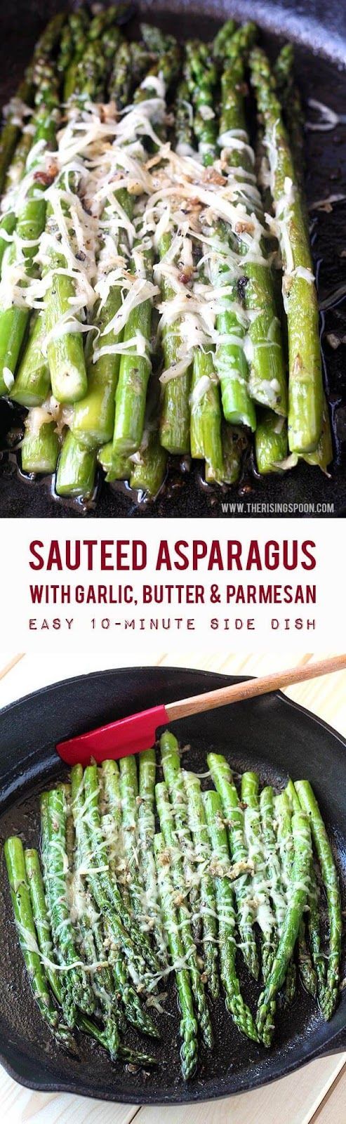 A quick & easy sauteed asparagus recipe with butter, garlic & shredded Parmesan cheese. In about 10 minutes or less, you’ll have a