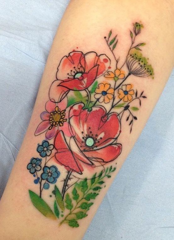Aga Yadou watercolor flower tattoo