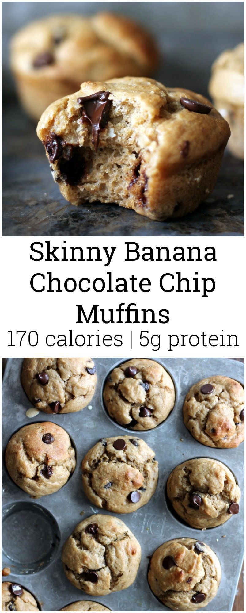 Almost fat free, healthy banana muffins with chocolate chips for a little indulgence. The greek yogurt adds protein and keeps the