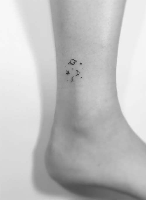 Ankle Tattoos Ideas for Women: Mini Space Ankle Tattoo
