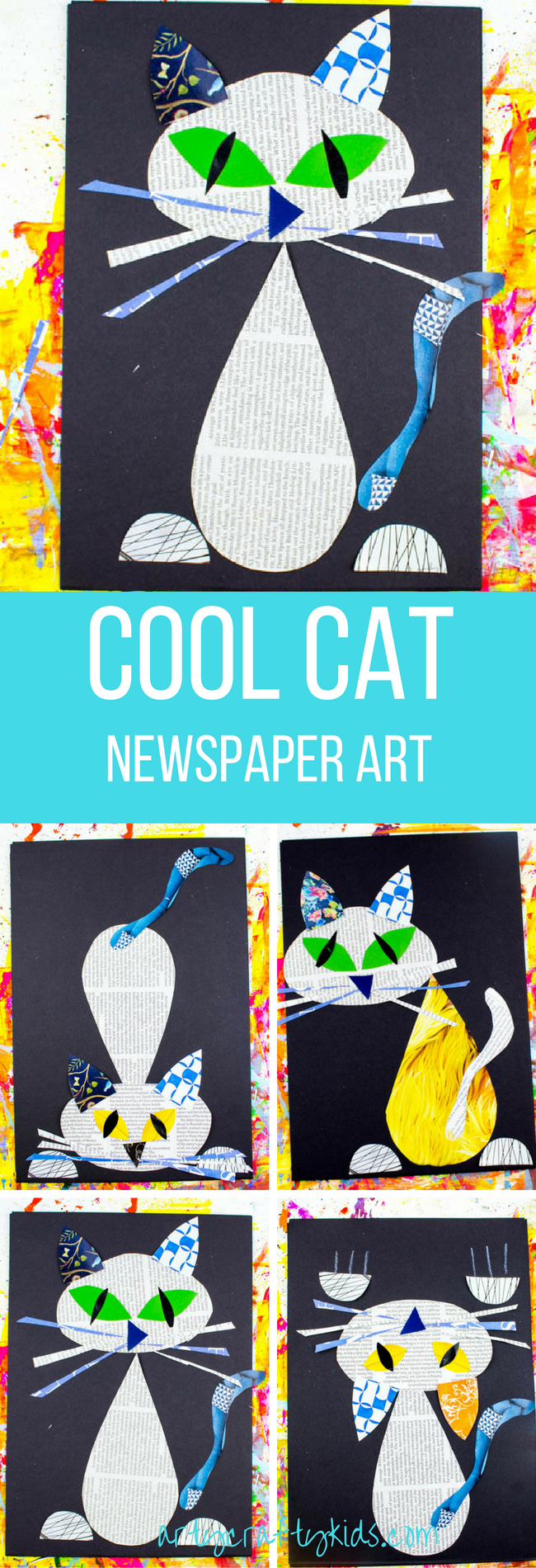 Arty Crafty Kids | Art | Cool Cat Newspaper Art for Kids | A fun recycled cat art project using recycled newspaper and magazines.