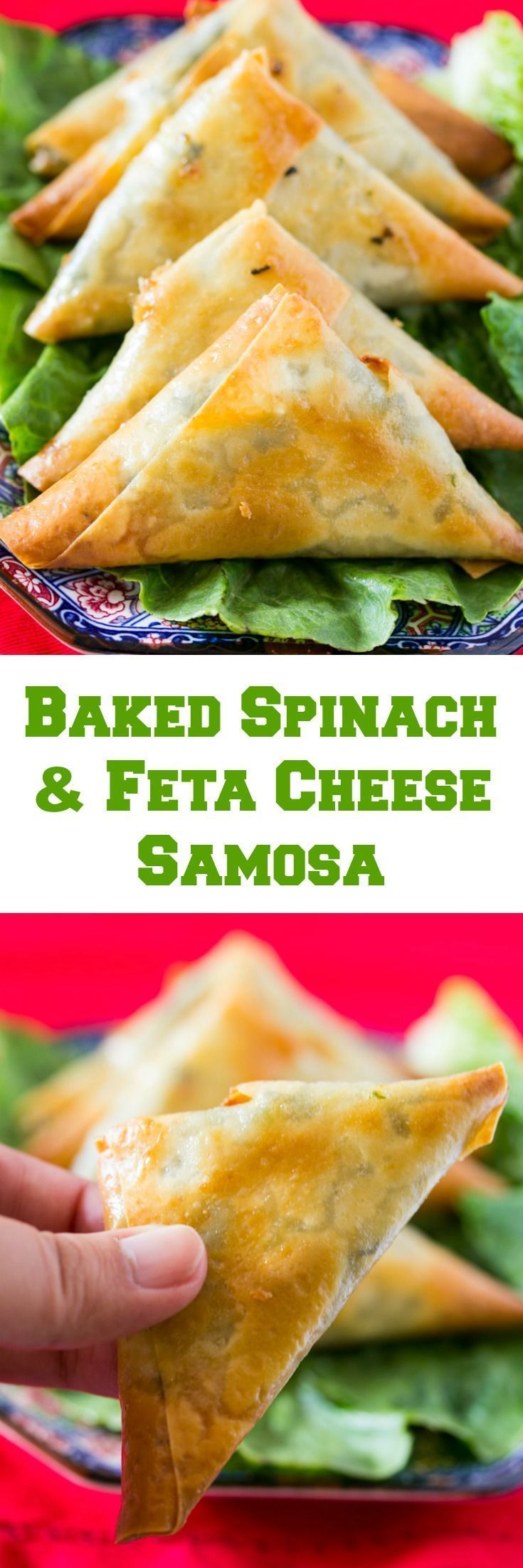 Baked spinach and feta cheese filled samosa is a great party appetizer or snack!