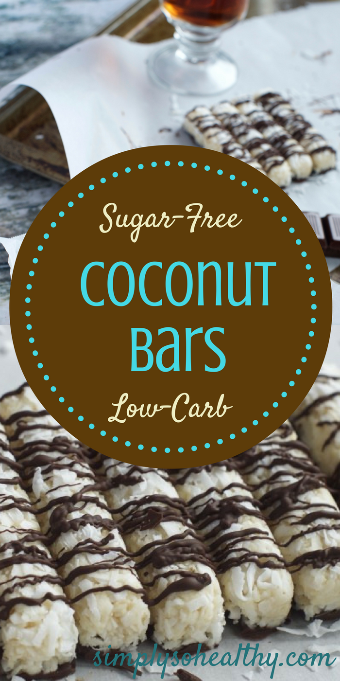 Dark chocolate spills over coconut centers to make these Low-Carb Coconut Bars a snack lovers dream! Little candy bars with no