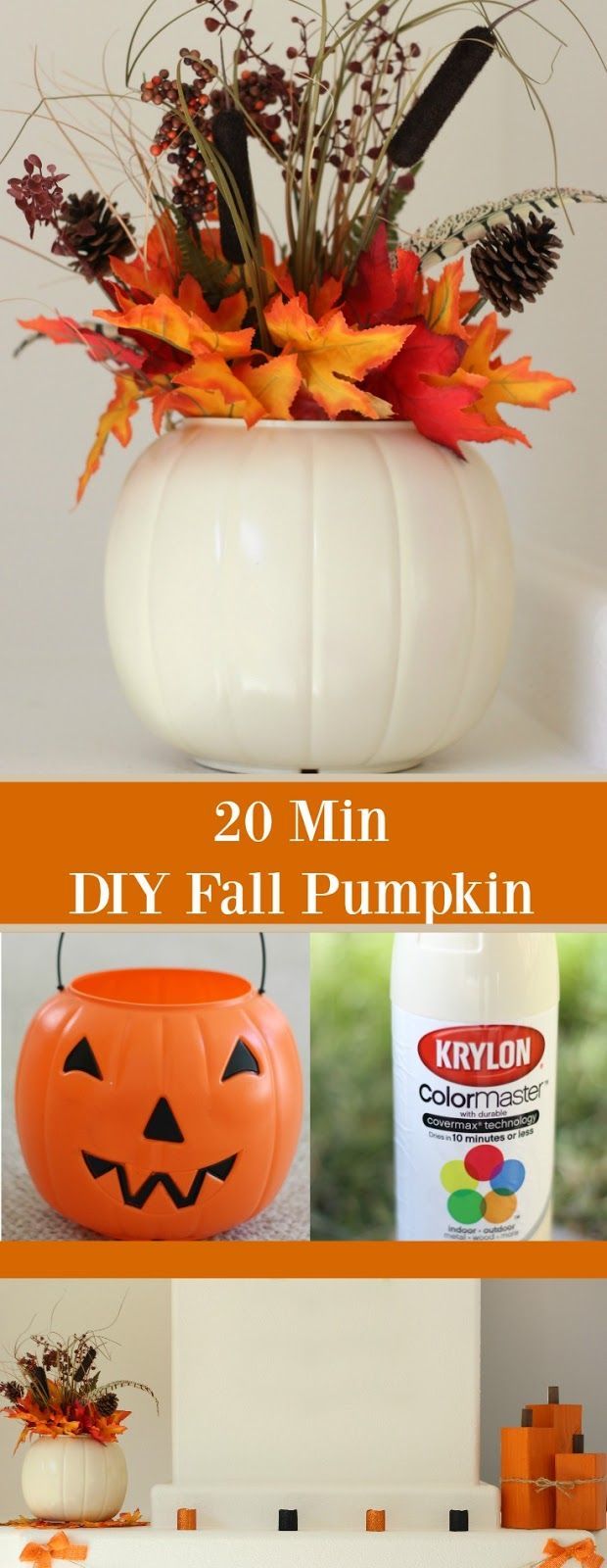 DIY Fall Pumpkin. This super easy DIY Fall Pumpkin only takes 20 minutes start to finish! Using a plastic pumpkin and a can of