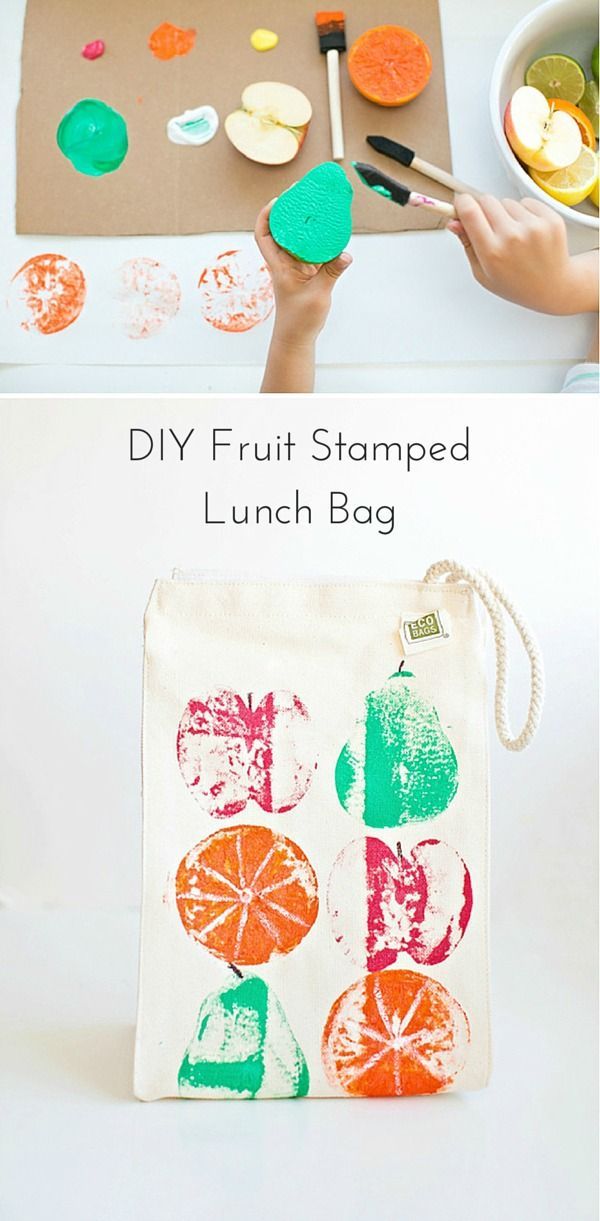 DIY fruit stamps with the kids and make this cute lunch bag!