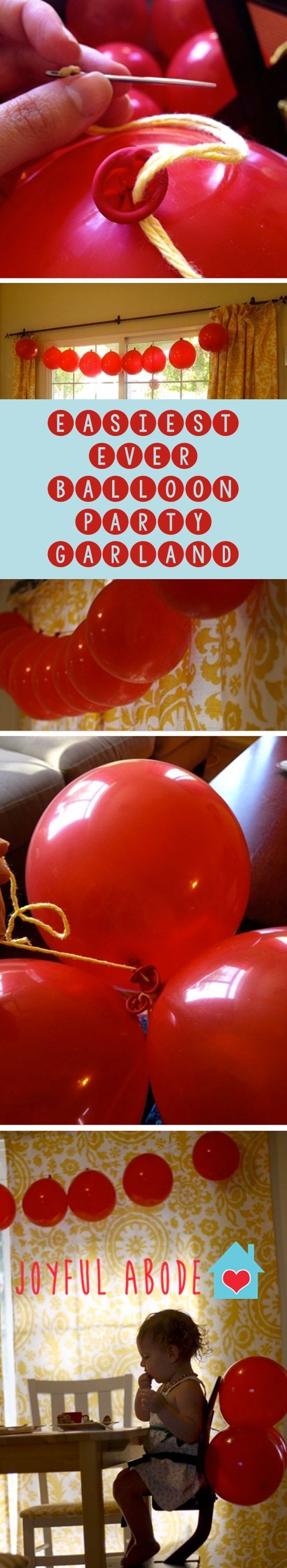 easiest EVER balloon party garland. Make garlands to hang, or bunches to decorate with.
