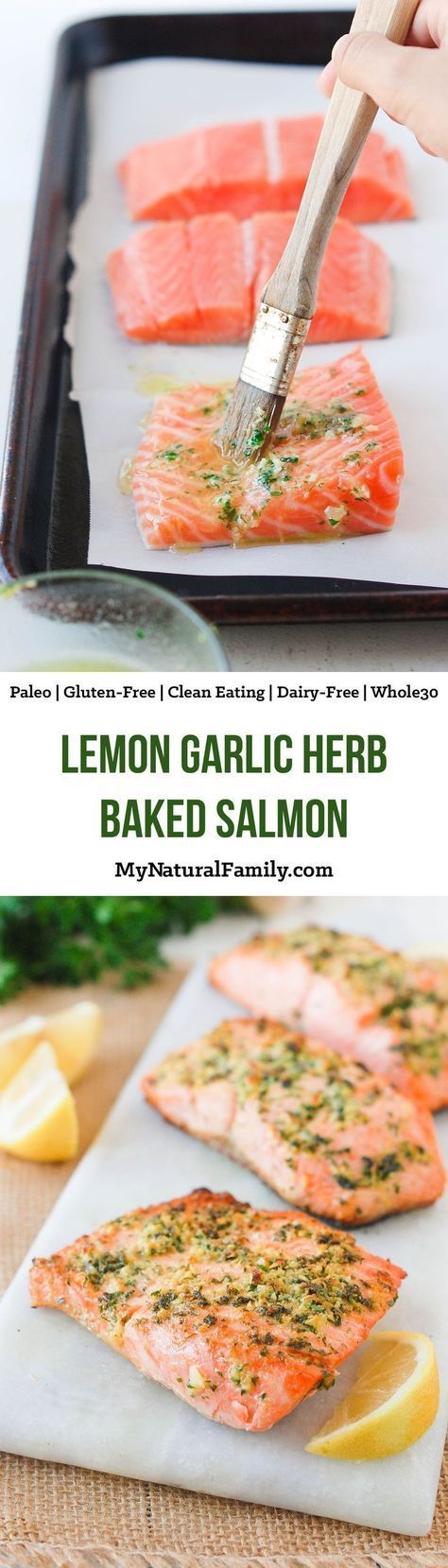 Easy Baked Fish Recipe – Lemon Garlic Herb Crusted Salmon Recipe {Paleo, Whole30, Gluten-Free, Clean Eating, Dairy-Free}