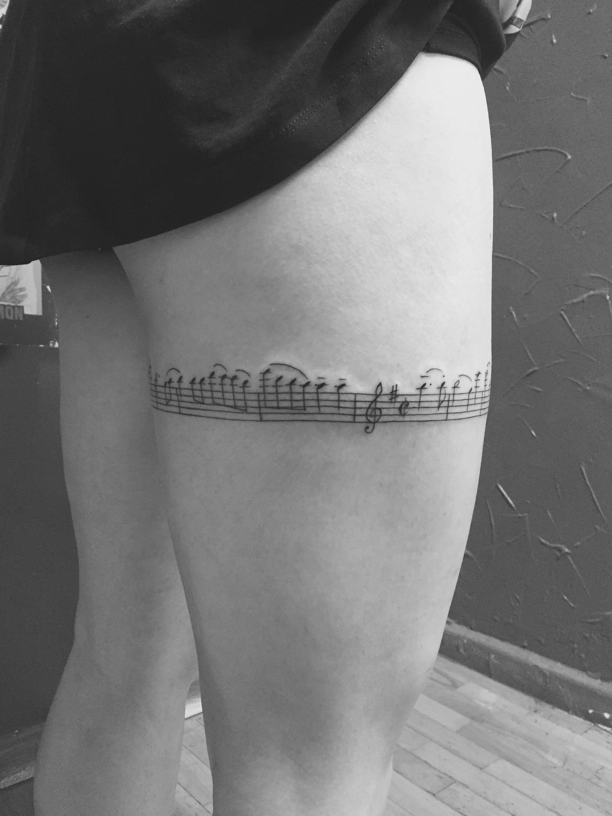 First Large Tattoo – Wraparound Music Staff On Thigh – Jay from Black Fish in NYC [NSFW]