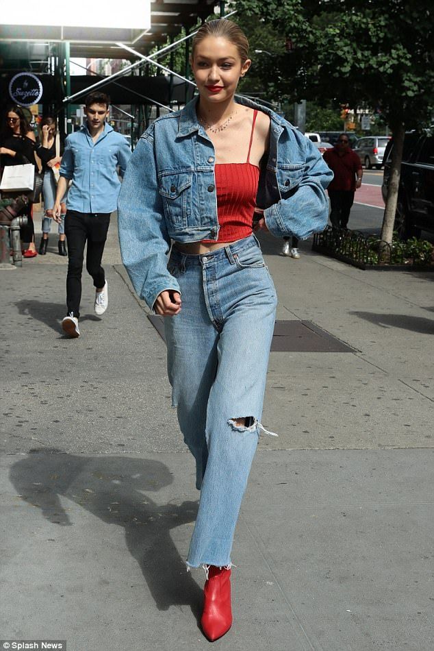 Gigi’s jeans: Gigi Hadid sported a Canadian Tuxedo while walking in New York on Thursday