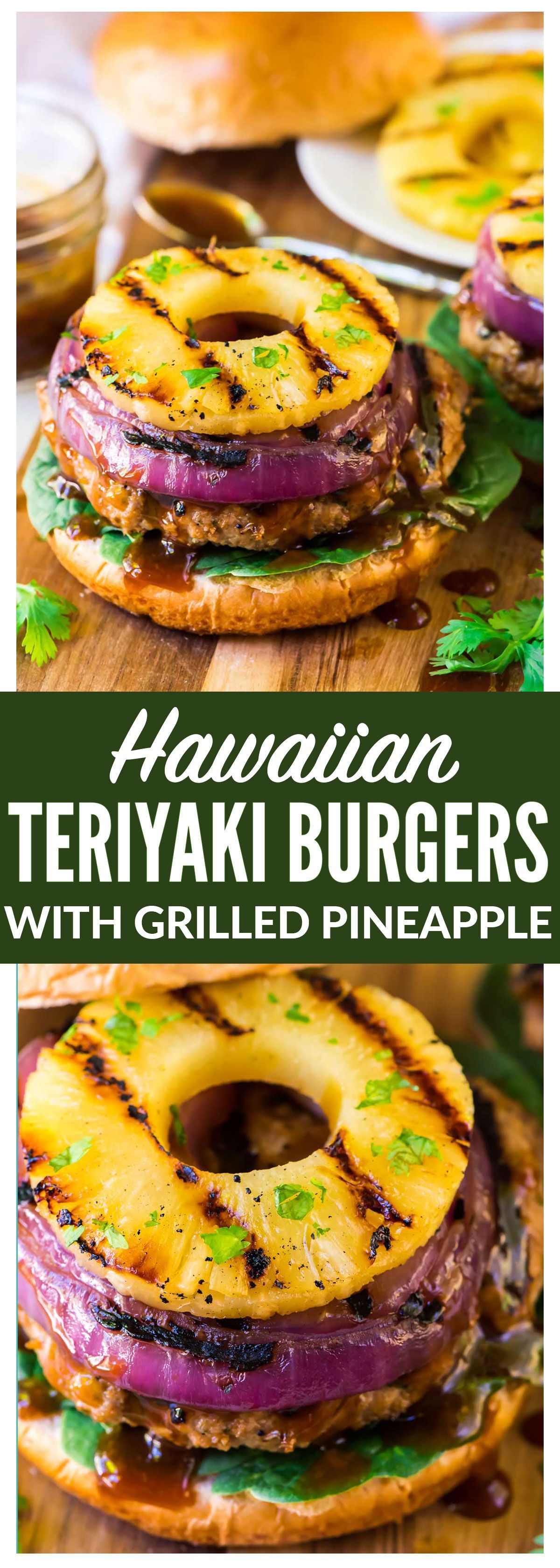 Hawaiian Teriyaki Burgers with Grilled Pineapple and Onion. Juicy teriyaki burger patties made with ground chicken or turkey,