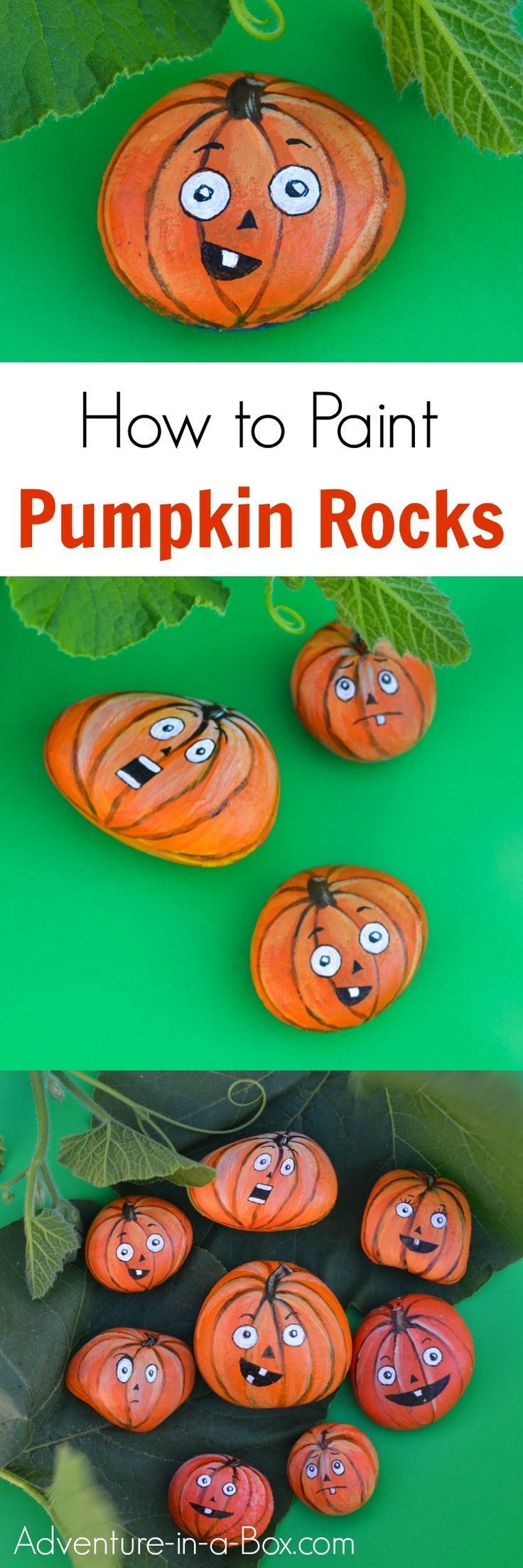 If you like painting rocks, here is a fun autumn craft for you and the kids – turn rocks into jack-o-lantern pumpkins! Also great